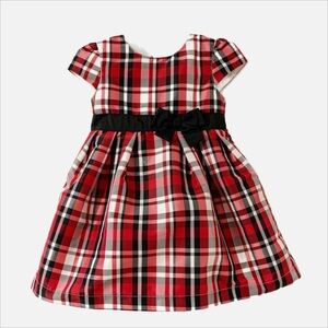 Carter’s Plaid Taffeta Holiday Dress Cap Sleeves Black Ribbon Belt Underskirt